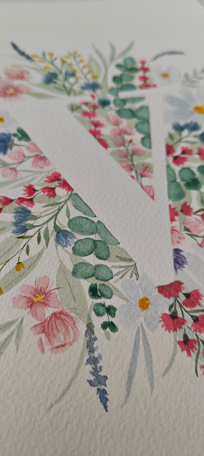 Watercolour monogram 'V' - Flower Bouquet