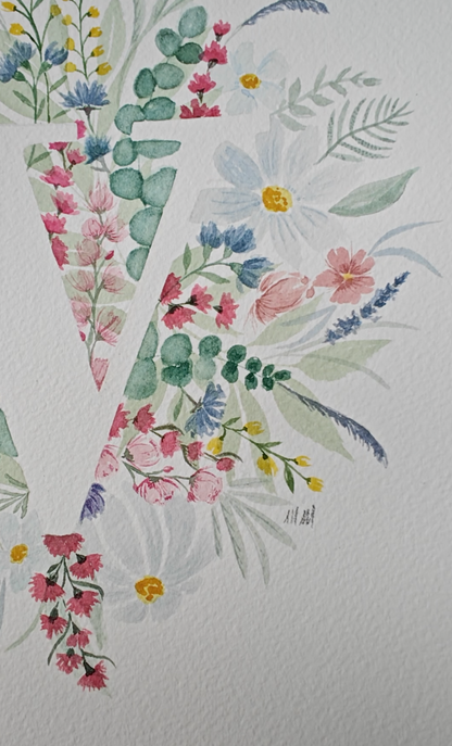 Watercolour monogram 'V' - Flower Bouquet
