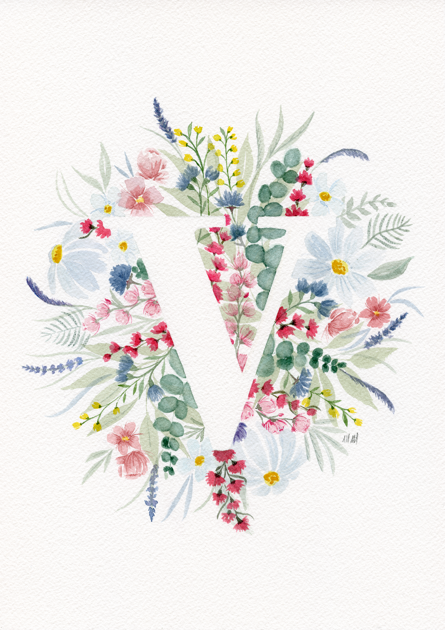 Watercolour monogram 'V' - Flower Bouquet